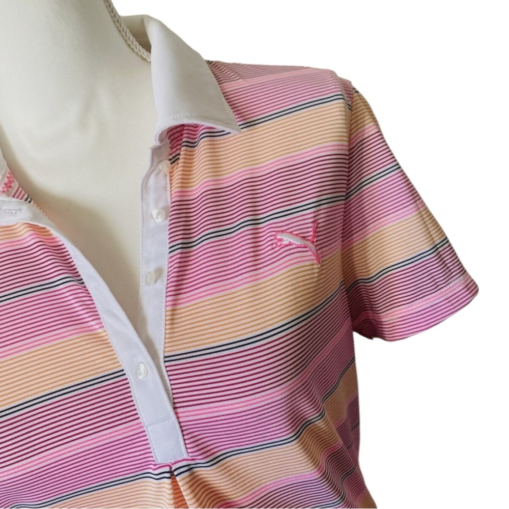 PUMA Dry Cell Golf Polo Shirt Short Sleeve Striped in Pink/Orange Size M - Picture 6 of 8
